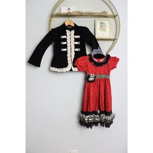 Girls Mustard Pie Dress & Jacket Ruffles Velvet Red Black